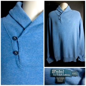 Ralph Lauren 2XL Cowl Neck Button Blue Sweater